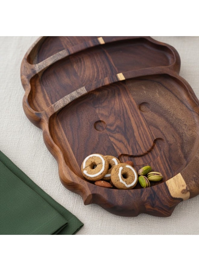 CASA HOME Premium Wooden Smiley Character Snack & Nut Serving Tray – Multi-Section Decorative Platter for Nuts, Cookies & Sweets - Image 4
