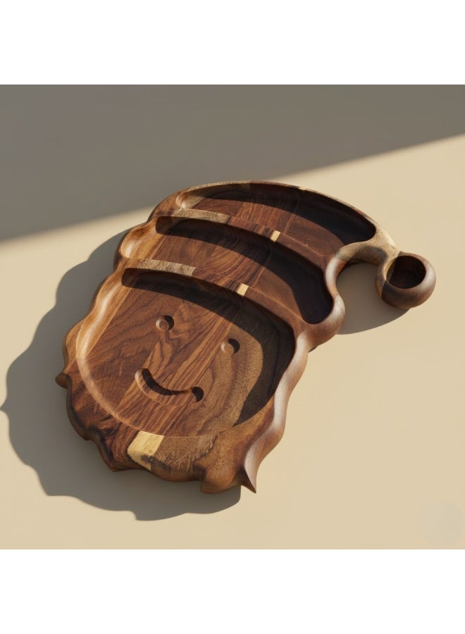 CASA HOME Premium Wooden Smiley Character Snack & Nut Serving Tray – Multi-Section Decorative Platter for Nuts, Cookies & Sweets - Image 2