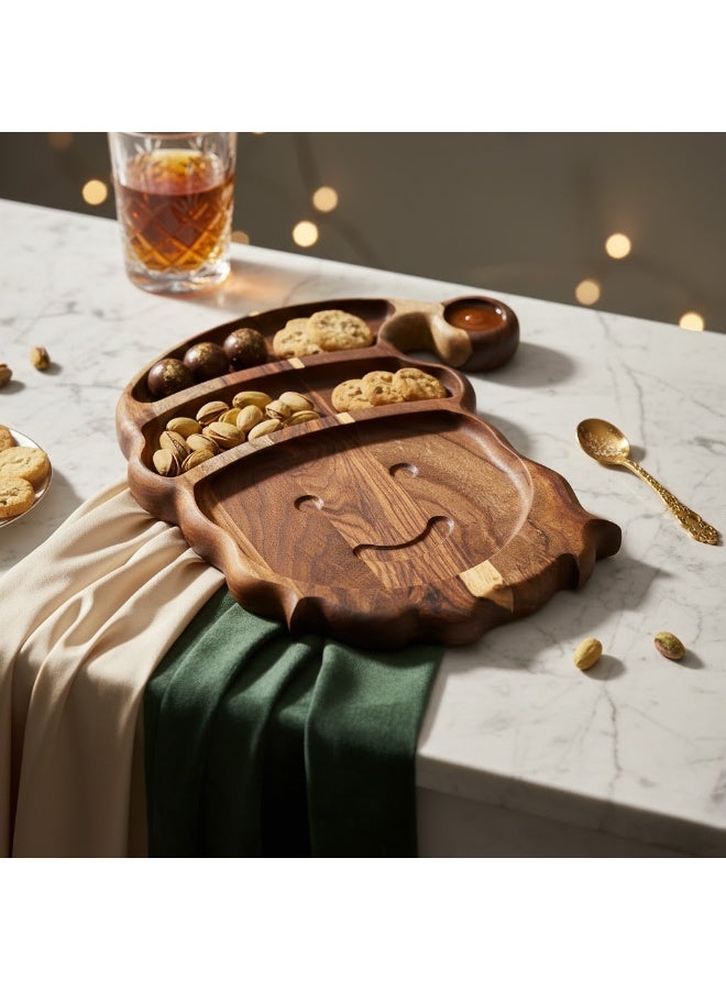 CASA HOME Premium Wooden Smiley Character Snack & Nut Serving Tray – Multi-Section Decorative Platter for Nuts, Cookies & Sweets - Image 3