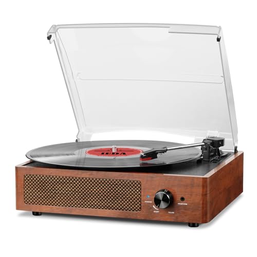 cotsoco Record Player for Vinyl with 2 Build-in Speakers LP Vinyl Players Belt-Driven Vintage Turntables 3 Speed 3 Size, Wireless Bluetooth Playback, AUX-in, RCA Out, Headphone, Auto Stop Orange - Image 1