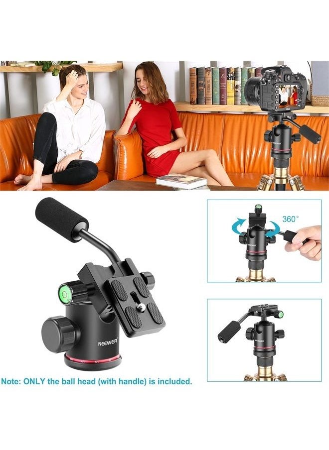 Heavy Duty Camera Tripod Ball Head with Handle and 1/4 inch Quick Shoe Plate, 360 Degree Panoramic Head for Tripod, Monopod, Slider, DSLR Camera, Camcorder, Load up to 17.6 pounds/8 kilograms