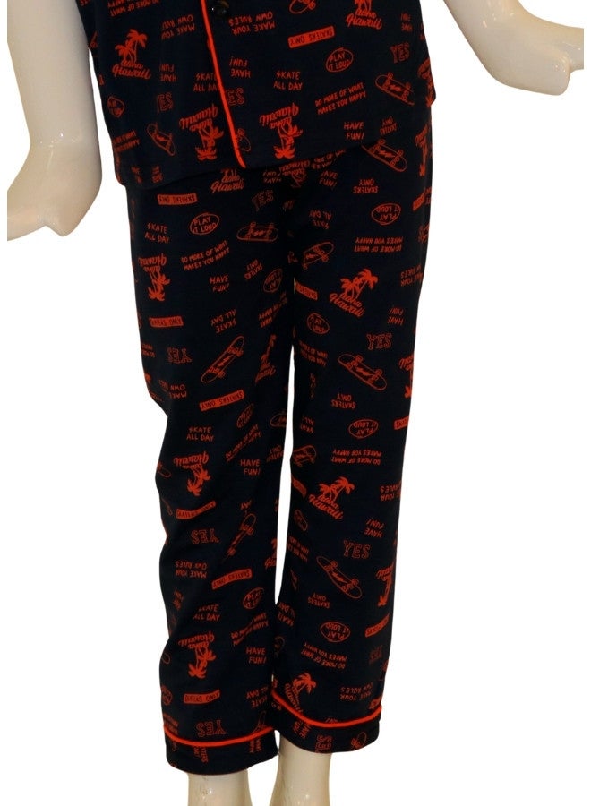 JOANNA JOANNA Boy's Printed Button Down Shirt & Trouser Pajama Set, Navy/Red  - Image 3