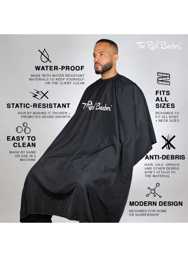 The Rich Barber The Rich Barber 360 Barber Cape - Lightweight Professional Hair Cutting Apron - Water Resistant Cloth Haircut Gown - Universal Fit For All Neck Sizes (Black)  - Image 2