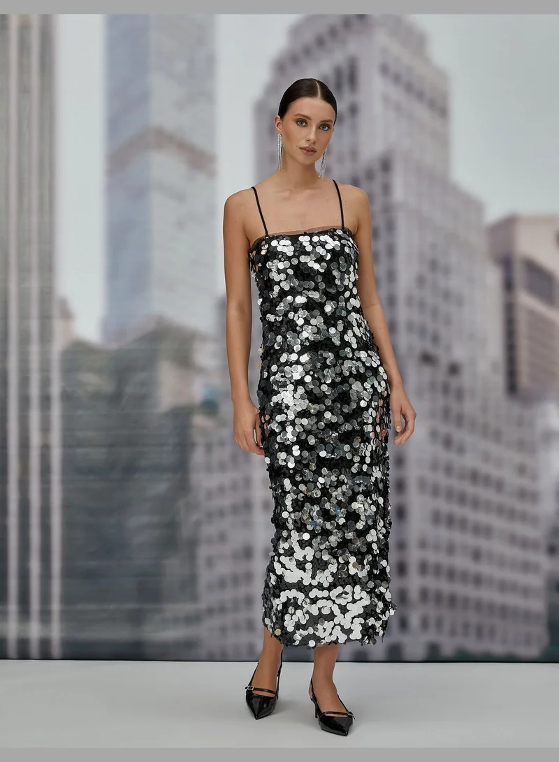 KOTON Strapless Midi Sequined Party Dress