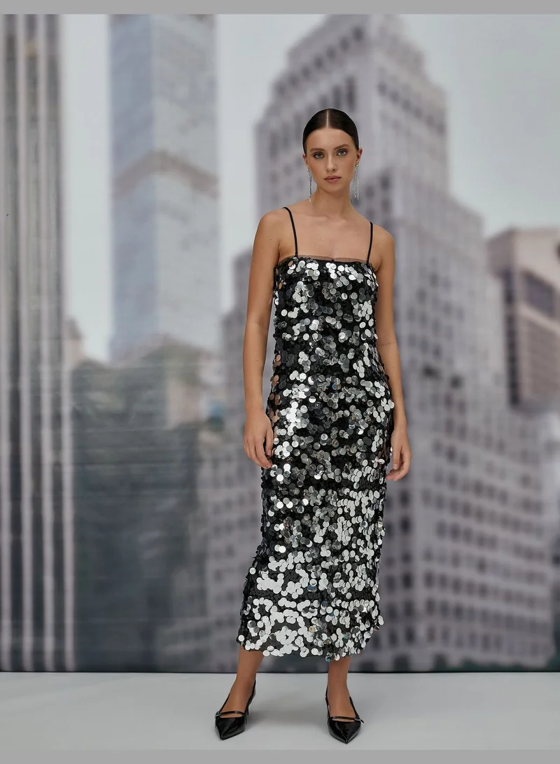 KOTON Strapless Midi Sequined Party Dress