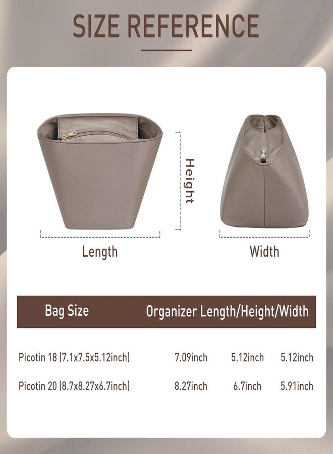 Doxo Picotin 18 Luxury Satin Purse Organizer Insert, Silky Smooth Picotin 18 Bag Insert with Multiple Pockets, Soft Touch Inner Liner for Women's Handbags, Fits Hermes Style Picotin Bags(PC18, Etoupe Grey) - Image 2