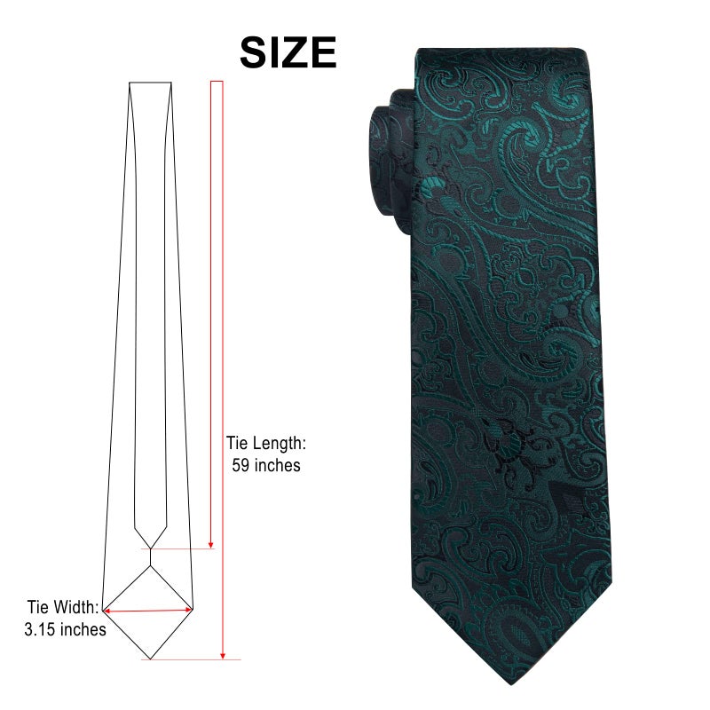 DiBanGu Paisley Mens Tie Set Black Green Tie Silk Woven Jacquard Necktie and Pocket Square Cufflinks Set Formal Bussiness - Image 5