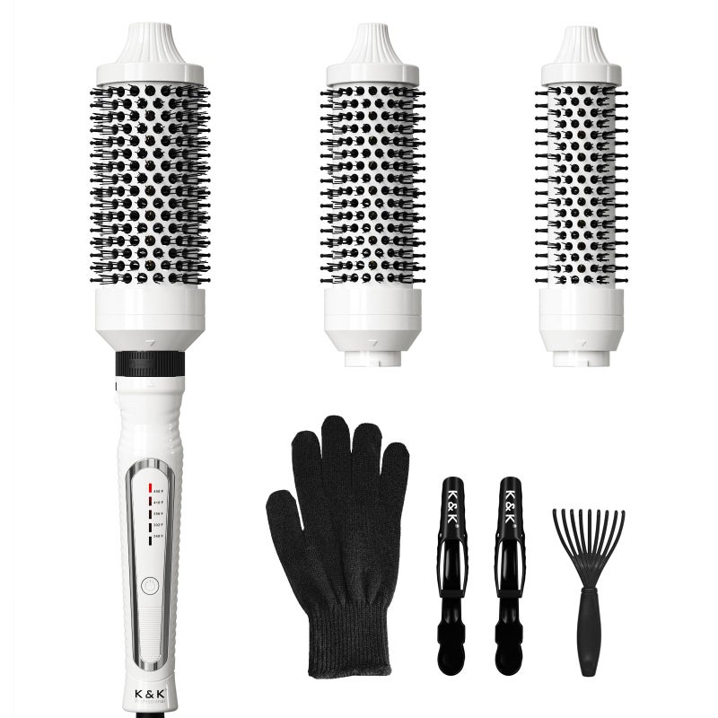 K&K 3 in 1 Thermal Brush Set, Ceramic Hot Brush, Fast Heating Curling Wand for Short, Medium & Long Hair, 5 Temperature Adjustment, Dual Voltage - Image 1