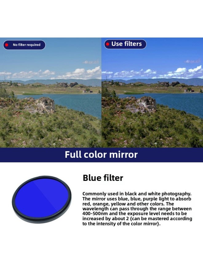Generic SLR Camera Full Color Filter 52586777 Yellow Orange Red Green Blue Purple Full Color Round Filter Diving Balance Piece-Color:Blue-Dimensions:30mm  - Image 1