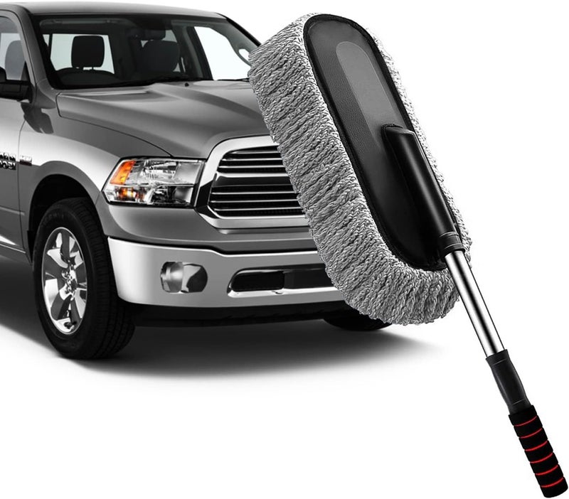 Extendable Long Handle Microfiber Car Duster - Scratch Free Cleaning Tool for Trucks and Motorcycles (Gray) - Image 1