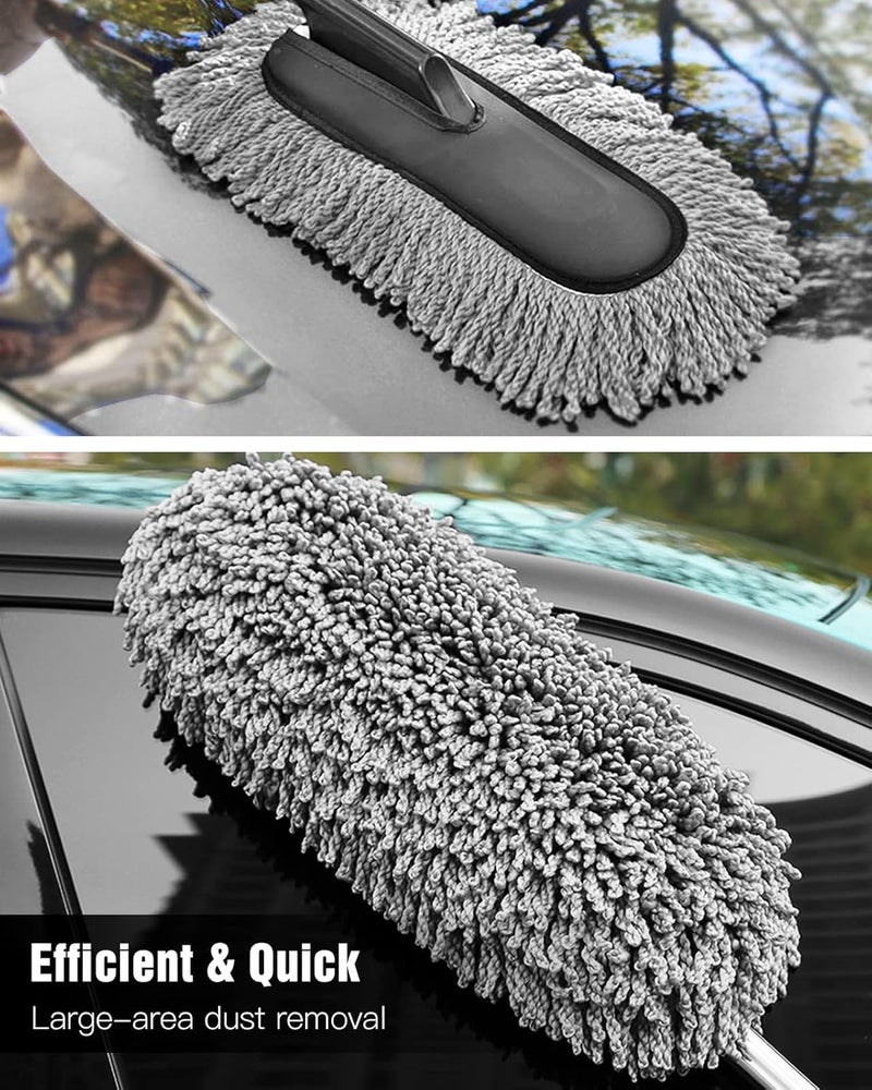 Extendable Long Handle Microfiber Car Duster - Scratch Free Cleaning Tool for Trucks and Motorcycles (Gray) - Image 3