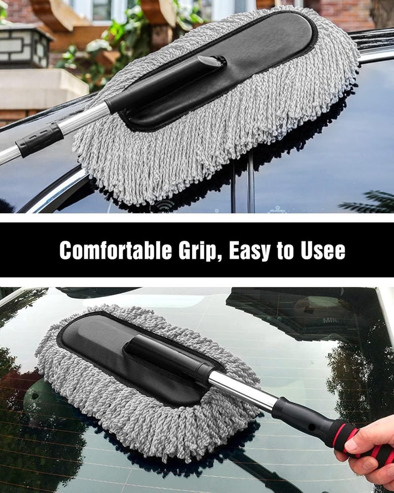 Extendable Long Handle Microfiber Car Duster - Scratch Free Cleaning Tool for Trucks and Motorcycles (Gray) - Image 4