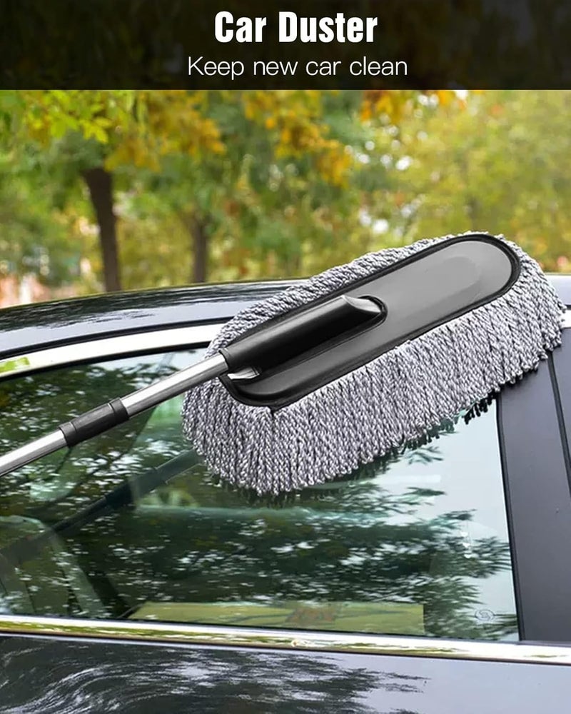Extendable Long Handle Microfiber Car Duster - Scratch Free Cleaning Tool for Trucks and Motorcycles (Gray) - Image 2