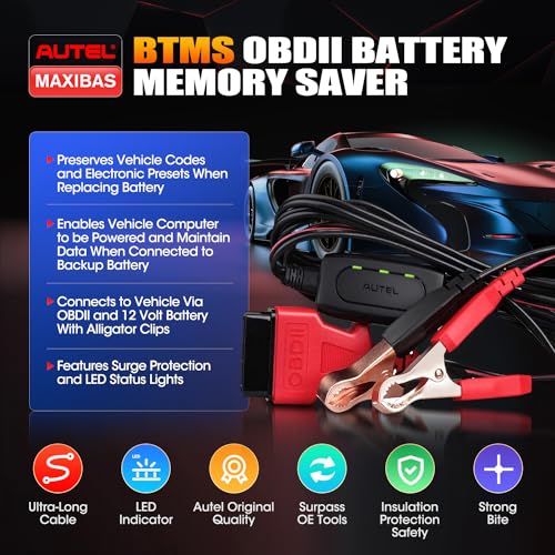 Autel 2026 Autel MaxiBAS BTMS OBD2 Car Battery Tester Memory Saver Preserve Vehicle Data Code Electronic Preset Maintain Data Surge Protection Attaches to 12 Volt Backup Battery Provide Power to Vehicle - Image 3