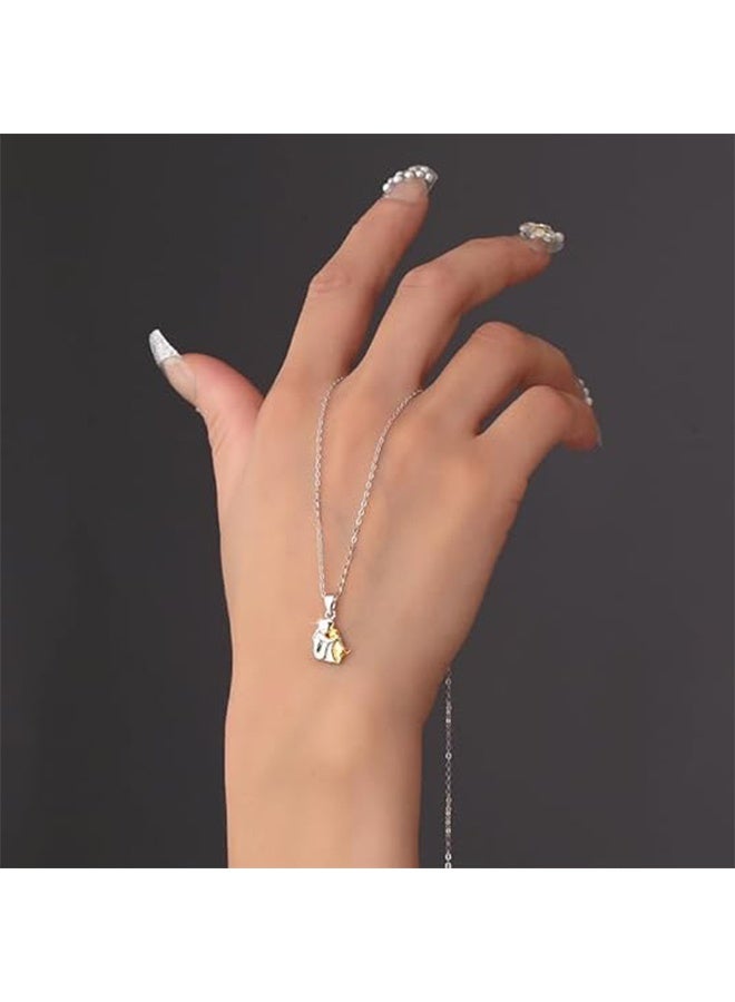 Lemon Two Tone Dainty I Love My Dog Chain Necklace, Forever In My Heart Pet Lover Puppy Mom Rescue Charm Pendant (Silver & Gold) - Image 2