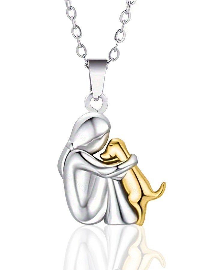 Lemon Two Tone Dainty I Love My Dog Chain Necklace, Forever In My Heart Pet Lover Puppy Mom Rescue Charm Pendant (Silver & Gold) - Image 1
