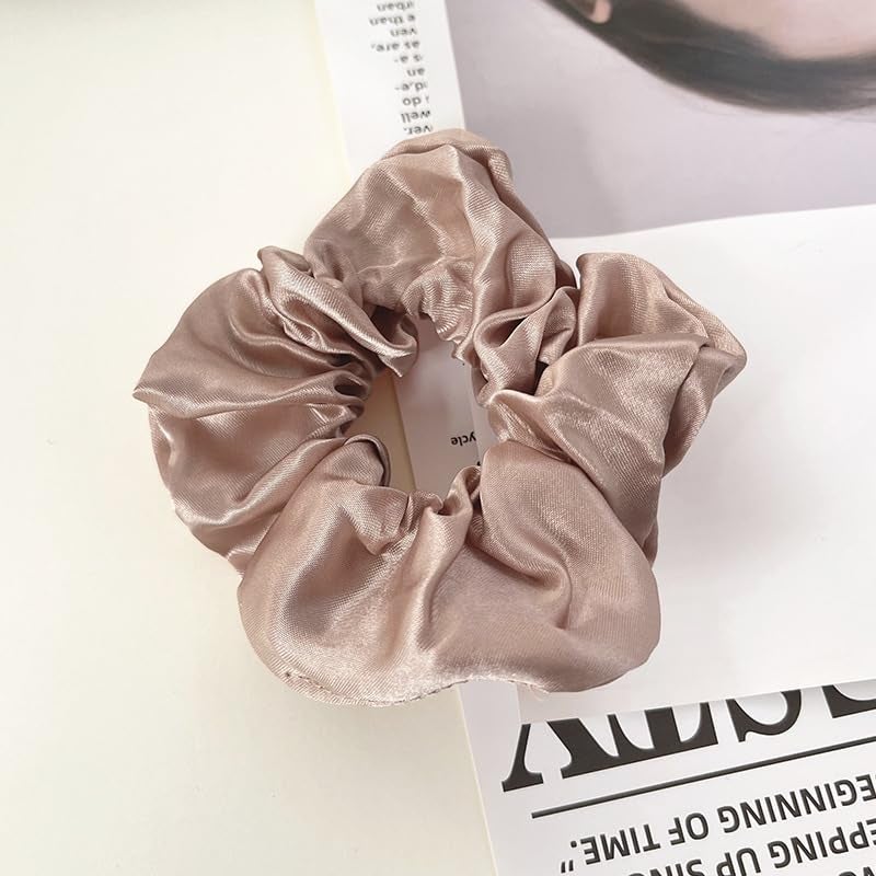 RR DESIGN Silk Hair Scrunchies, Pack of 4, Neutral Colors - Cream, Beige, Brown, Black - Image 4