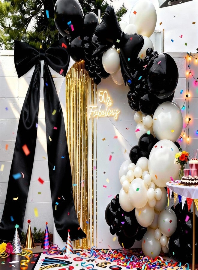 Vibzox Extra Long Satin Black Bow for Christmas Tree,70x20 Inch Large Bow Room Christmas Backdrop Wall Decor for Bachelorette Bridal Shower Wedding Birthday Valentine's Day Decorations - Image 4