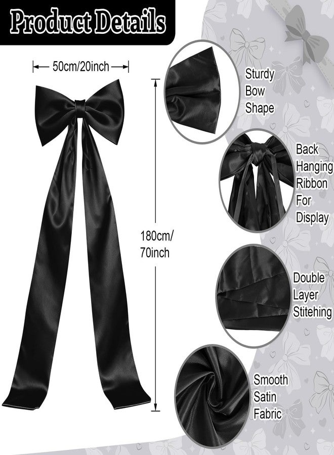 Vibzox Extra Long Satin Black Bow for Christmas Tree,70x20 Inch Large Bow Room Christmas Backdrop Wall Decor for Bachelorette Bridal Shower Wedding Birthday Valentine's Day Decorations - Image 2