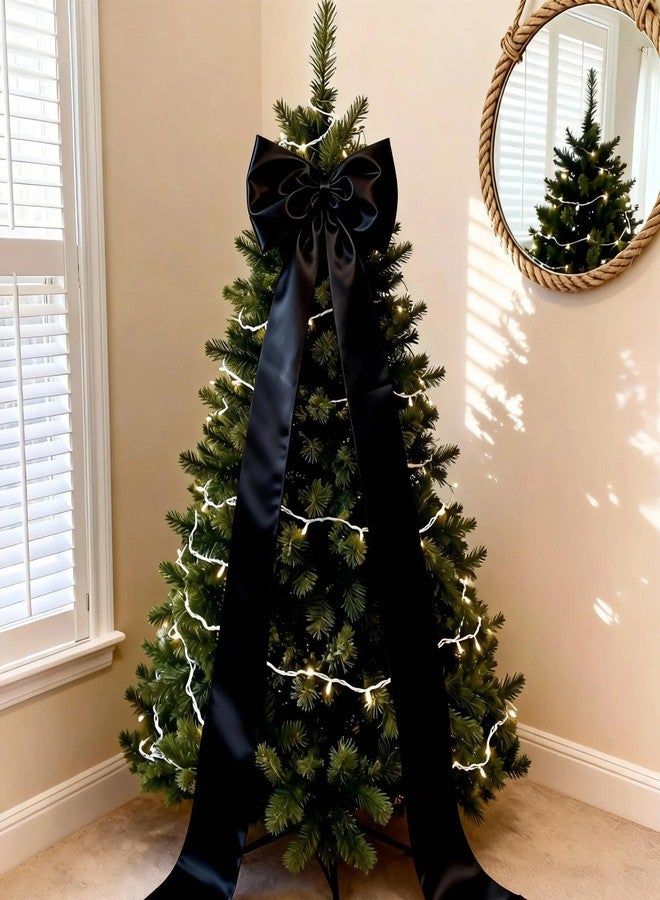 Vibzox Extra Long Satin Black Bow for Christmas Tree,70x20 Inch Large Bow Room Christmas Backdrop Wall Decor for Bachelorette Bridal Shower Wedding Birthday Valentine's Day Decorations - Image 5