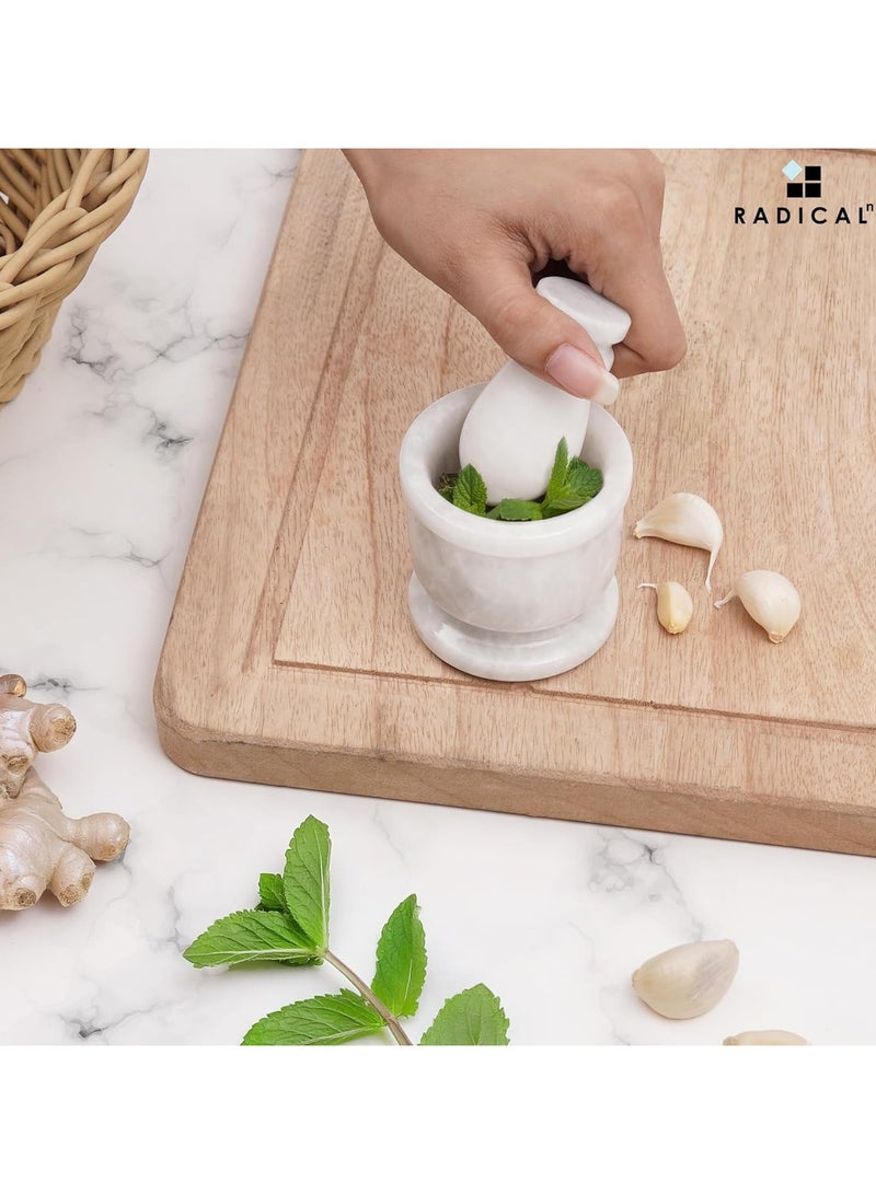 RADICALn White Marble Mortar & Pestle Set | 2.5" Handmade Herb & Spice Grinder | Kitchen Accessories - Image 2
