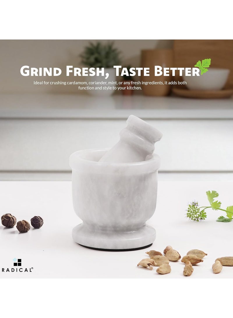 RADICALn White Marble Mortar & Pestle Set | 2.5" Handmade Herb & Spice Grinder | Kitchen Accessories - Image 3
