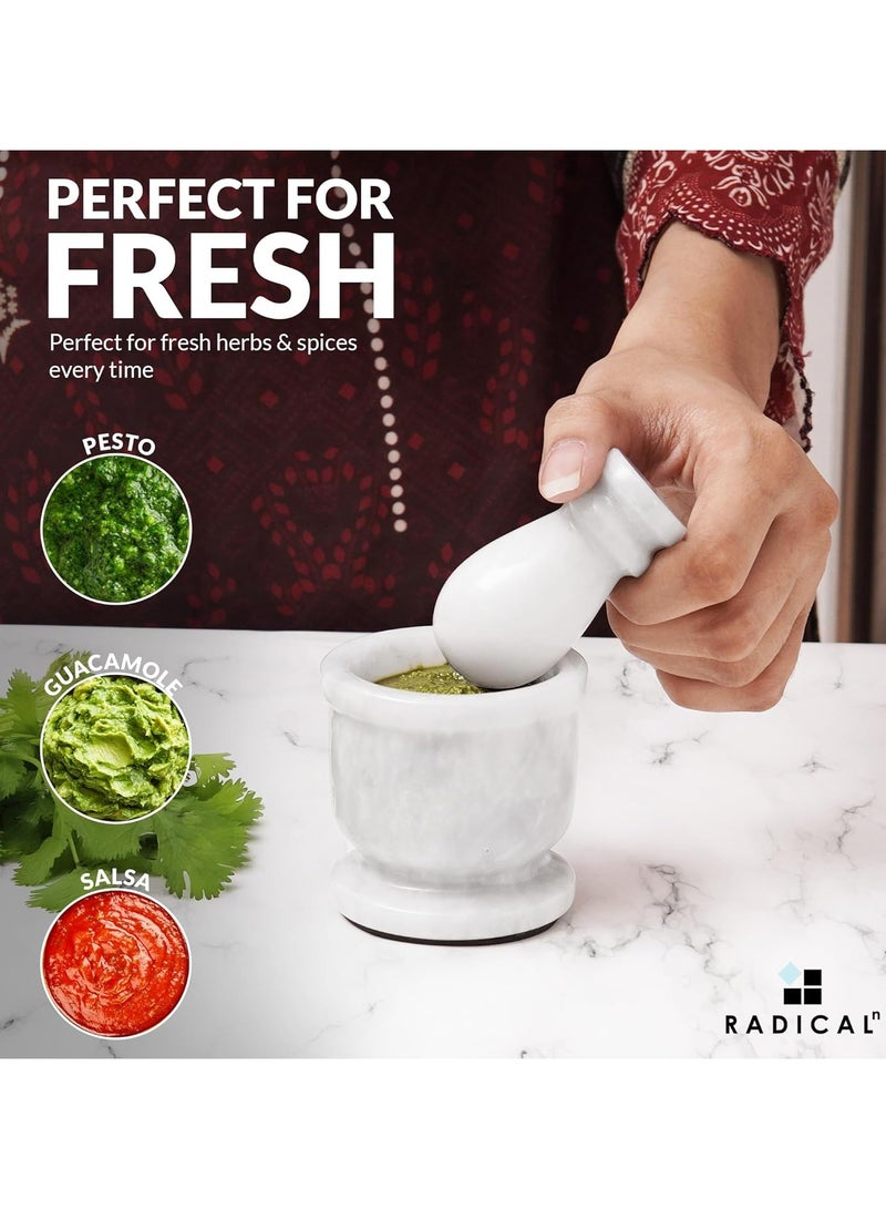 RADICALn White Marble Mortar & Pestle Set | 2.5" Handmade Herb & Spice Grinder | Kitchen Accessories - Image 4