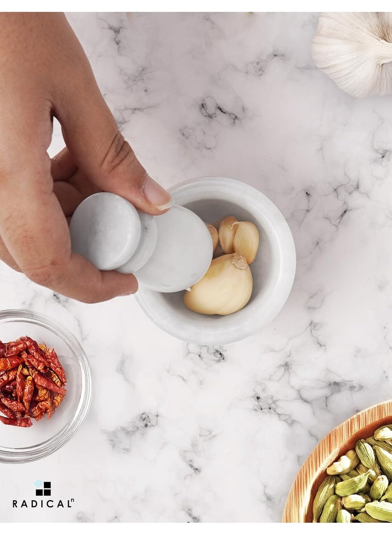 RADICALn White Marble Mortar & Pestle Set | 2.5" Handmade Herb & Spice Grinder | Kitchen Accessories - Image 5