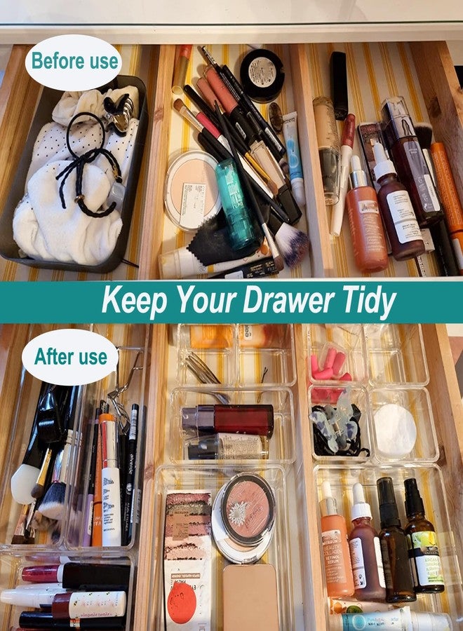 Pioleackflew 15 Pack Clear Plastic Drawer Organizer Set - 4 Sizes Makeup Vanity Organizer Chest of Drawers Storage Stackable Organizers Bins Divider Box for kitchens, Bedrooms, Bathrooms, Offices, Junk, Gadgets - Image 4