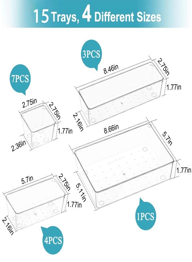 Pioleackflew 15 Pack Clear Plastic Drawer Organizer Set - 4 Sizes Makeup Vanity Organizer Chest of Drawers Storage Stackable Organizers Bins Divider Box for kitchens, Bedrooms, Bathrooms, Offices, Junk, Gadgets - Image 3