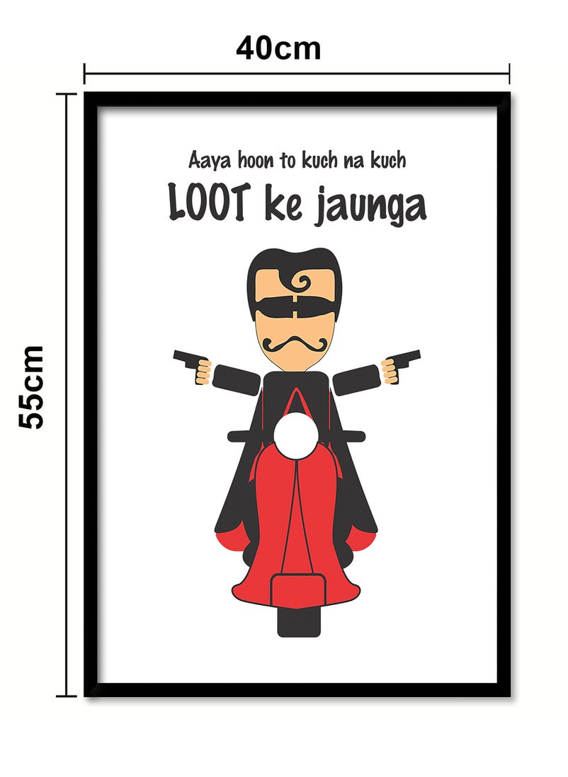 Spoil Your Wall - Wall Posters with Aaya Hoon To Kuch Na Kuch Loot Ke Jaunga Quote from Andaz Apna Apna Bollywood Movie and Black Frame - Wall Arts Home Décor Photo Frames - 40x55cm by Spoil Your Wall - Image 1