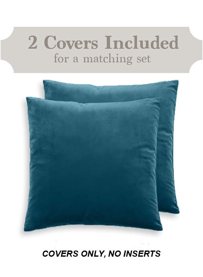 Velvet Pillow Covers 18x18 Inch Set of 2, Decorative Square Throw Pillow Covers Soft Solid Pillowcase for Sofa Couch Cushion Living Room Bedroom, Peacock Blue  - Image 2