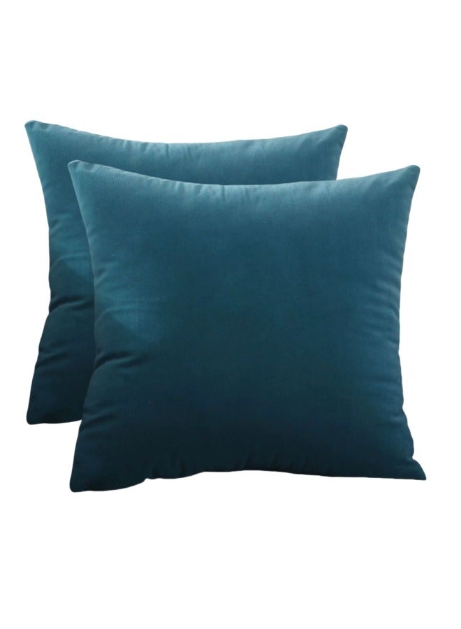 Velvet Pillow Covers 18x18 Inch Set of 2, Decorative Square Throw Pillow Covers Soft Solid Pillowcase for Sofa Couch Cushion Living Room Bedroom, Peacock Blue  - Image 1