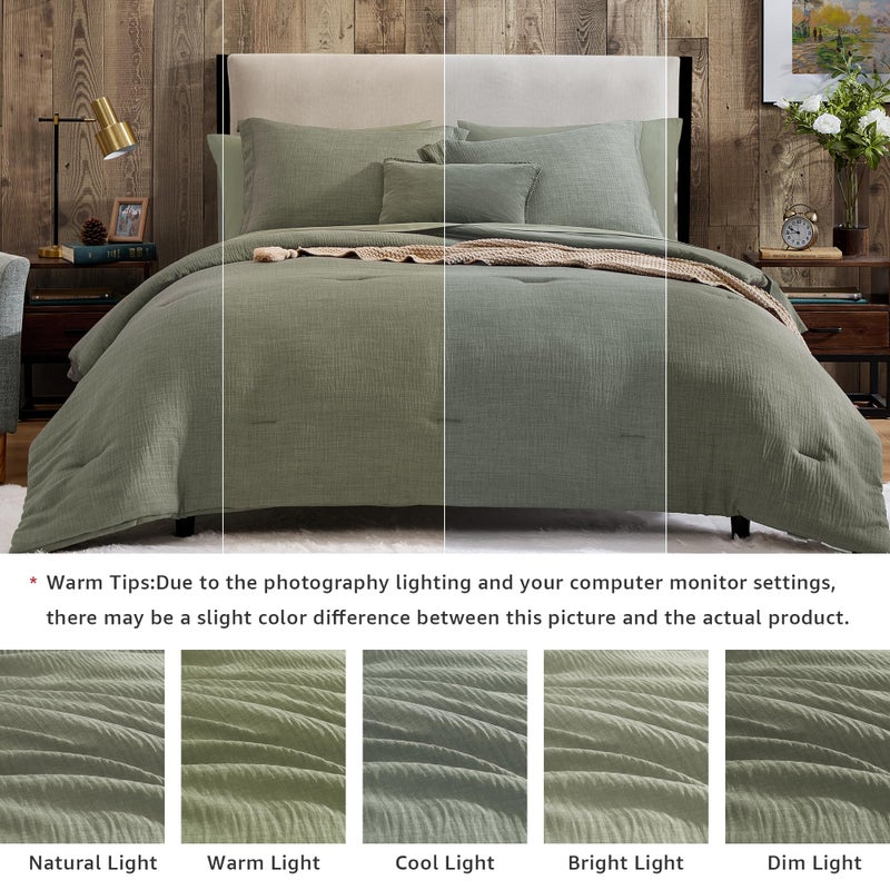Geniospin King Size Comforter Set- 7 Piece Sage Green Textured King Bedding Set, Soft Solid Bed in a Bag for All Season, King Comforter Set with Sheets(Sage Green,102''x90'') - Image 3