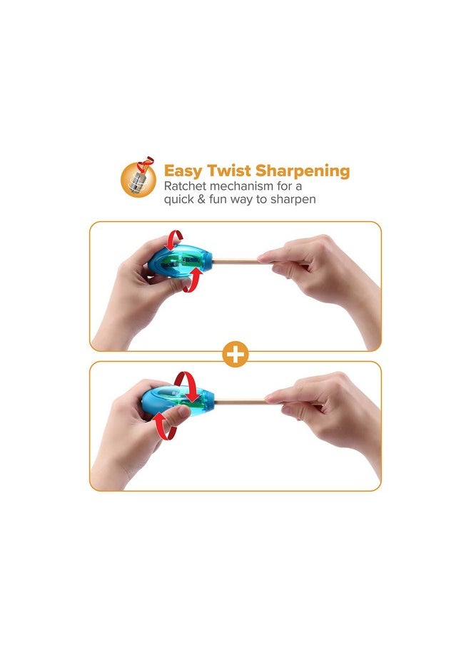 بوستيتش مبراة أقلام رصاص يدوية من Office Twist N Sharp ذات فتحة مزدوجة، 3 عبوات باللون الأزرق والبرتقالي والوردي (Ps2 Asst 3Pk)  - Image 3