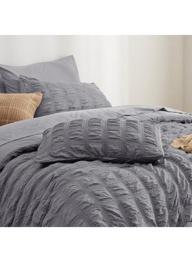 Bedsure Bedsure Bed in a Bag Queen - Queen Comforter Set 7 Pieces Plaid Seersucker Bedding Set, Soft Lightweight Down Alternative Comforter, Queen Bed Set (Grey Plaid, Queen)  - Image 3