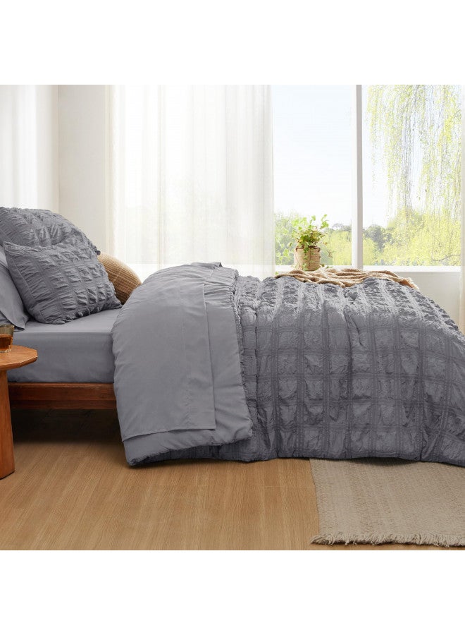 Bedsure Bedsure Bed in a Bag Queen - Queen Comforter Set 7 Pieces Plaid Seersucker Bedding Set, Soft Lightweight Down Alternative Comforter, Queen Bed Set (Grey Plaid, Queen)  - Image 4
