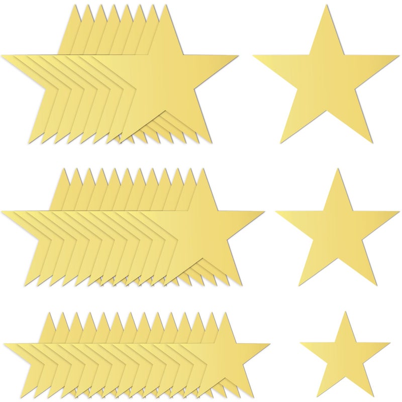 120 PCS Glitter Gold Five Star Cutouts Paper Star Cutouts Star Cutouts for Bulletin Board Stars Classroom Wall Party Decoration Supply 3 Sizes 31inch 47inch 62inch