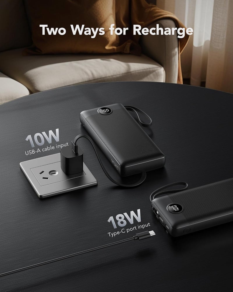VRURC Powerbank, Power Bank 20000mAh with Built in Cables, USB C 22.5W Fast Charging Portable Charger, 4 Output 2 Input Phone Battery Pack with LED Display Compatible with iPhone, Samsung, Tablet - Image 4