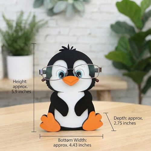 HBSGS Wooden Eyeglass Holder Display Stand Creative Cute Animal Glasses Holder Dog Giraffe Handmade Creative Sunglasses Display for Desktop Accessory, Home Office Decor, Birthday and Christmas Gift (Penguin) - Image 2