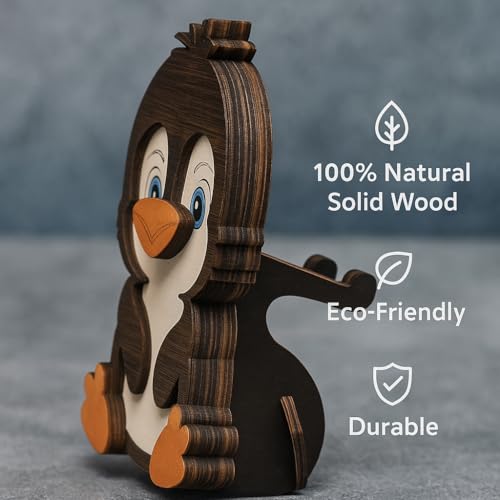 HBSGS Wooden Eyeglass Holder Display Stand Creative Cute Animal Glasses Holder Dog Giraffe Handmade Creative Sunglasses Display for Desktop Accessory, Home Office Decor, Birthday and Christmas Gift (Penguin) - Image 3