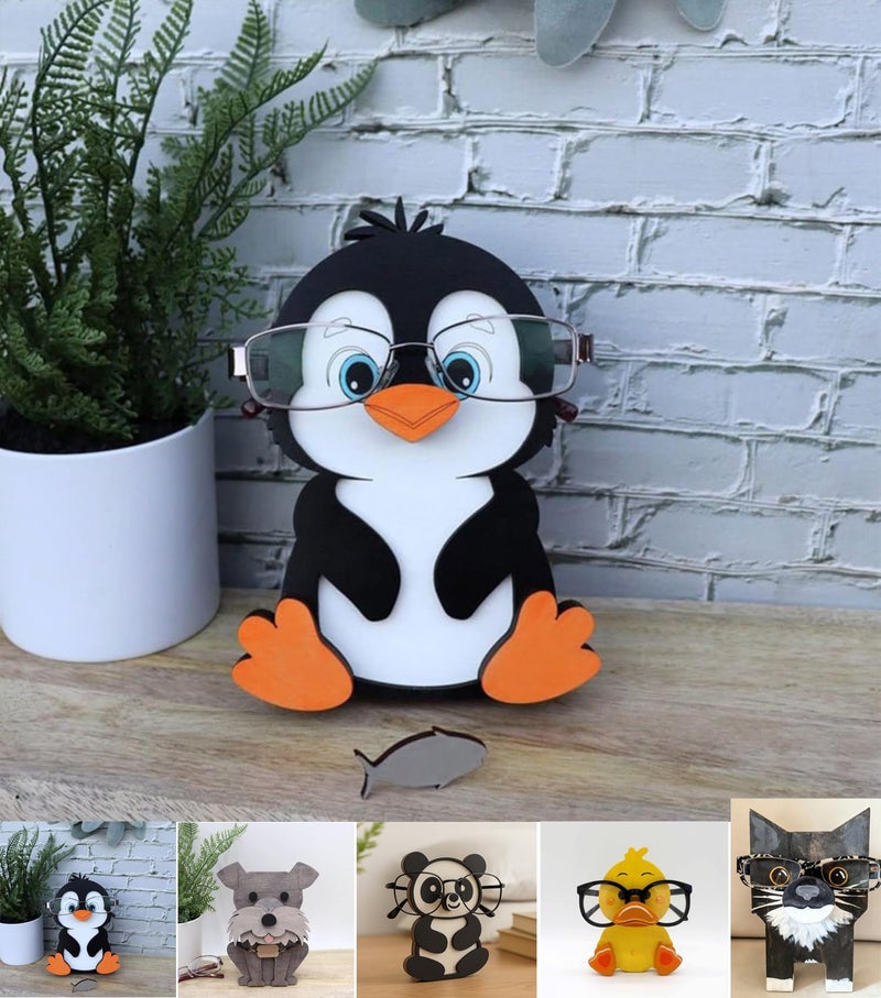 HBSGS Wooden Eyeglass Holder Display Stand Creative Cute Animal Glasses Holder Dog Giraffe Handmade Creative Sunglasses Display for Desktop Accessory, Home Office Decor, Birthday and Christmas Gift (Penguin) - Image 1