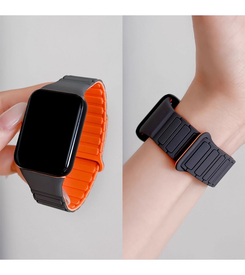 حزام سيليكون مغناطيسي لساعة Redmi Watch 5 4 متوافق مع Xiaomi Band 9 Pro 8 Pro تصميم أنيق وبسيط وصناعة دقيقة باللون الأسود - Image 3
