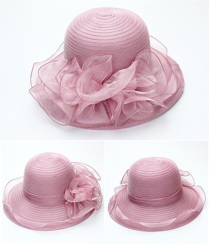 CXQRR Kentucky Organza Derby Hats for Women Church Tea Fascinator Wide Brim Sun Hat for Ladies Light Purple - Image 2