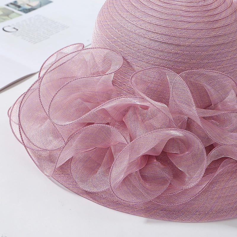 CXQRR Kentucky Organza Derby Hats for Women Church Tea Fascinator Wide Brim Sun Hat for Ladies Light Purple - Image 3