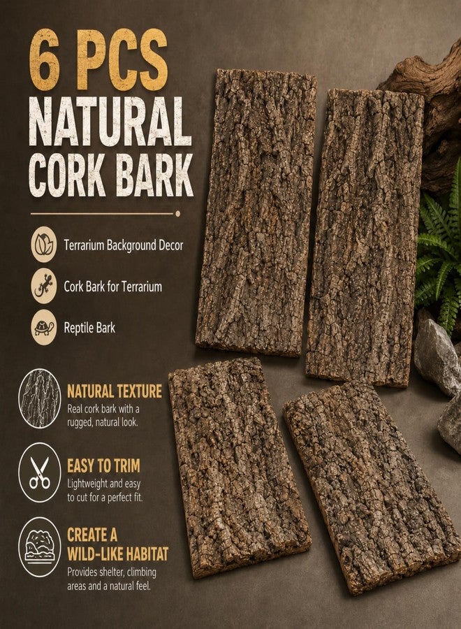 RHBLME 6 Pack Cork Bark for Reptiles, 11.8" L x 7.8" W Cork Bark for Terrarium, Reptile Tank Background Terrarium Backdrop Wall Decor Natural Reptile Climbing Mat - Image 2