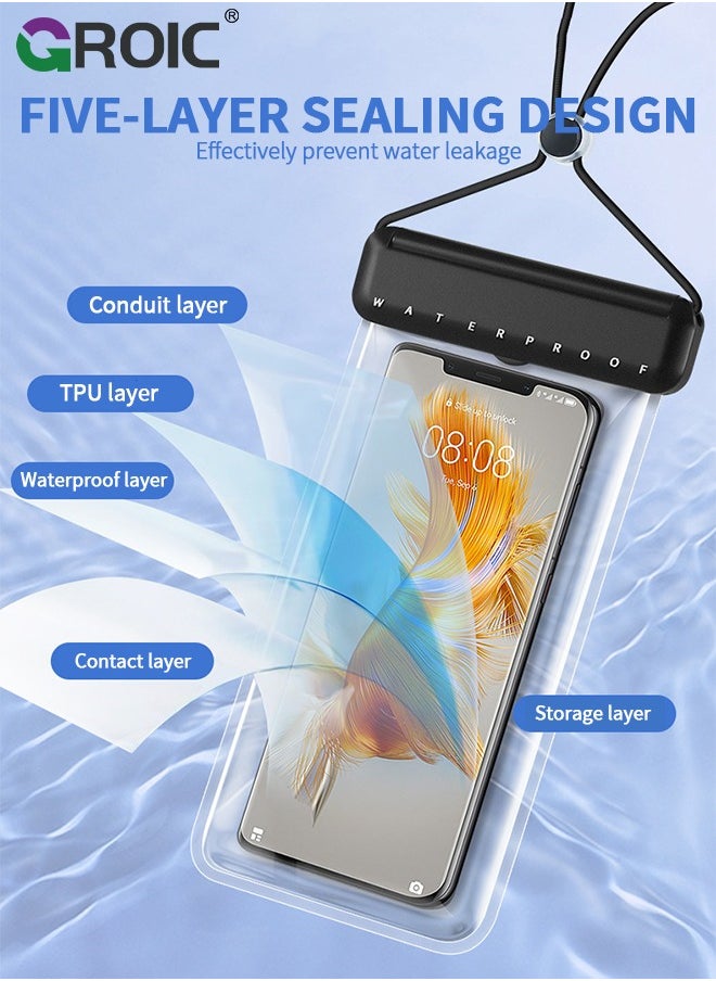 GROIC 2 Pcs Black Waterproof Phone Pouch, Universal IPX8 Waterproof Cell Phone Case Dry Bag with Lanyard for iPhone 15 Pro Max/14/13/12/11/SE,Galaxy S24 Ultra/S23/S22 for Vacation  - Image 5