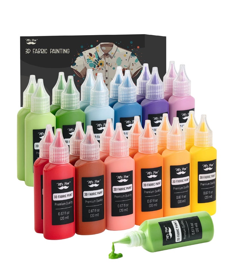 Mr Pen 3D Fabric Paint Set 24 Pcs 067 Oz Permanent Fabric Paint for Clothes Clothing T Shirt 3D