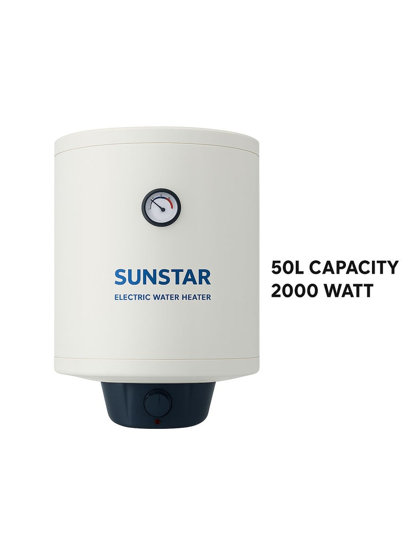 SUNSTAR سخان مياه سعة 50 لتر 2000 واط - صنع في عُمان (عمودي) - Image 1