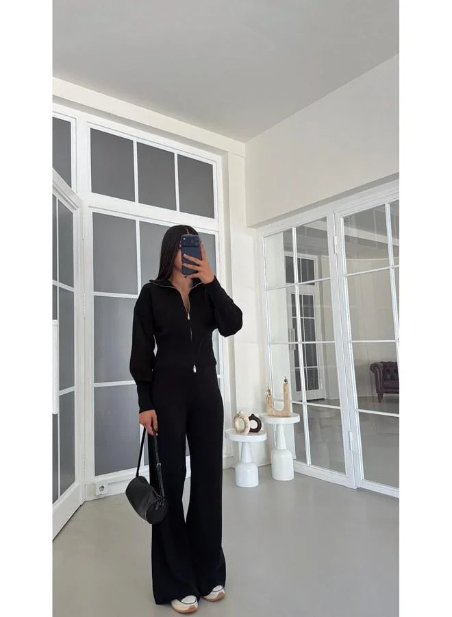 Gaus  Black Double-Zip Cardigan with Elastic Waist Pants Two-Piece Knit Set GAUS-01965 GAUS-01902. for Women | Best Price UAE